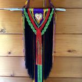 Black/green/orange Macrame with bead embroidered polymer clay piece by KLEW centerpiece