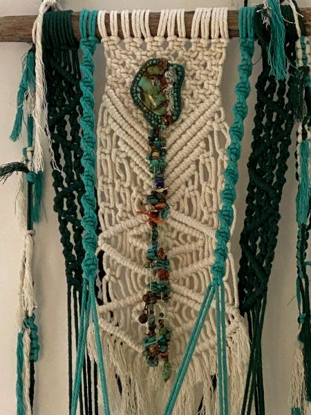 SOLD  White/turquoise Macrame plant hanger
