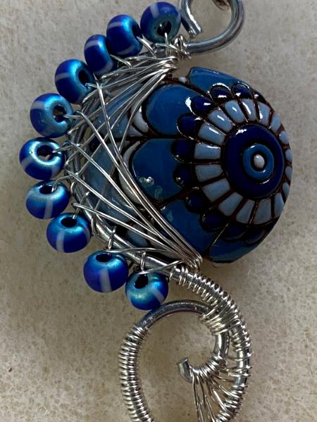 Blue ceramic bead pendant
