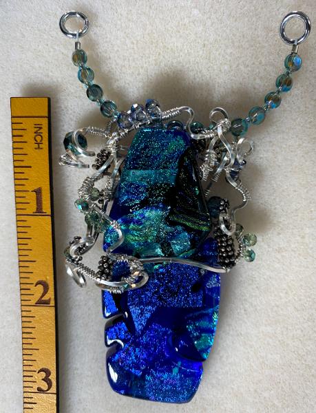 Deep Blue Dichroic wire wrapped necklace