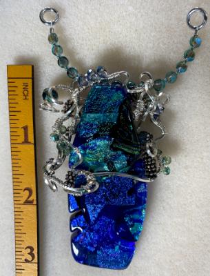 Deep Blue Dichroic wire wrapped necklace