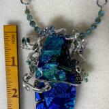 Deep Blue Dichroic wire wrapped necklace