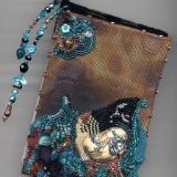 Handmade copper book with freeform Macrame and bead embroidery