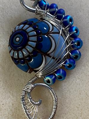 Blue ceramic bead pendant