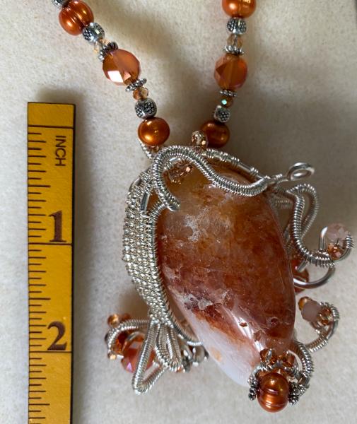 White and rust quartz wire wrapped necklace