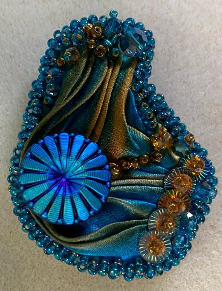 Turquoise and Gold Shibori pin