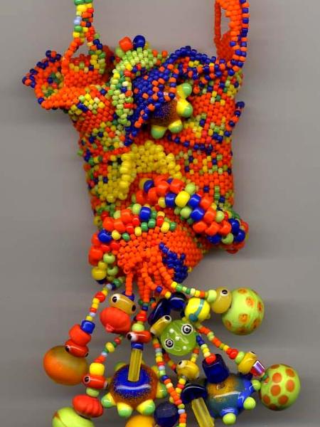 Orange Opaque Peyote Stitch Freeform Amulet