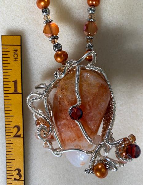 White and rust quartz wire wrapped necklace
