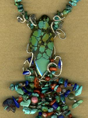 Wire Wrapped Long Turquoise Pendant