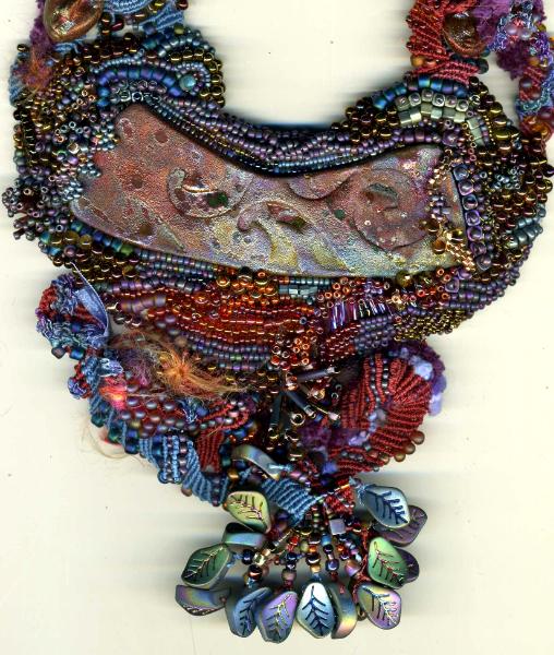 Raku Bead Embroidered Freeform Macrame Necklace