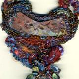 Raku Bead Embroidered Freeform Macrame Necklace